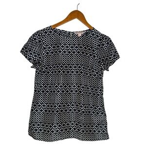 Brooks Brothers Red Fleece Silk Top Size 6 Blue Quiet Luxury Short Sleeve Career